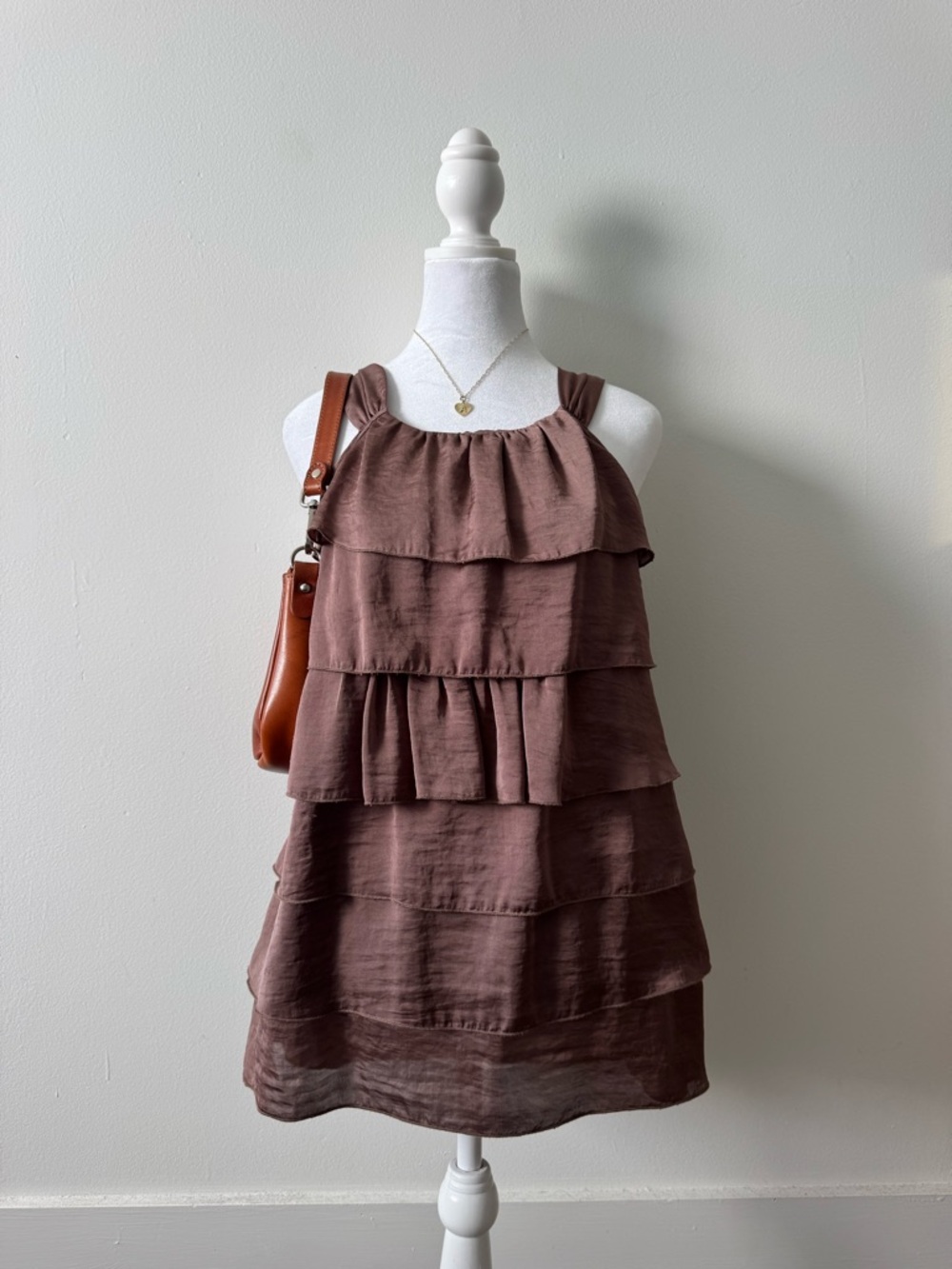 Adiva Brown Tiered Ruffle Mini Dress